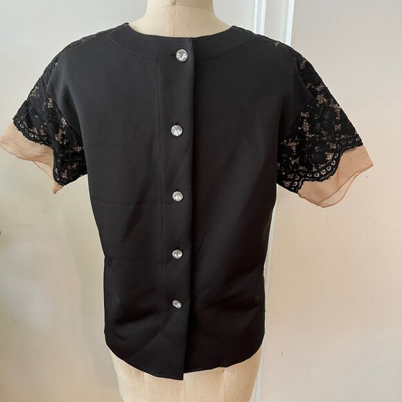 TRACY REESE Black Lace over Silk Organza Top Size XS - Picture 2 of 8